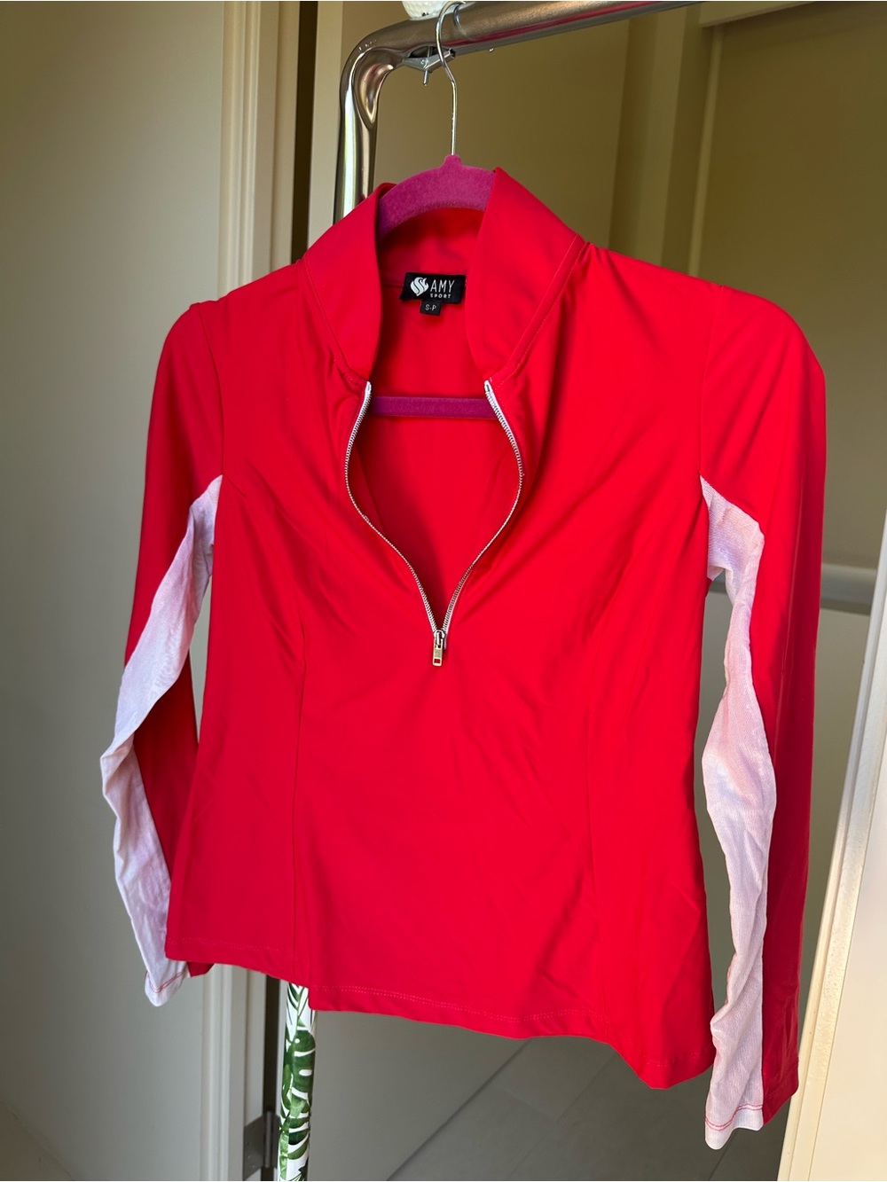 Women's Red Long Sleeve Zip-Front Performance Top